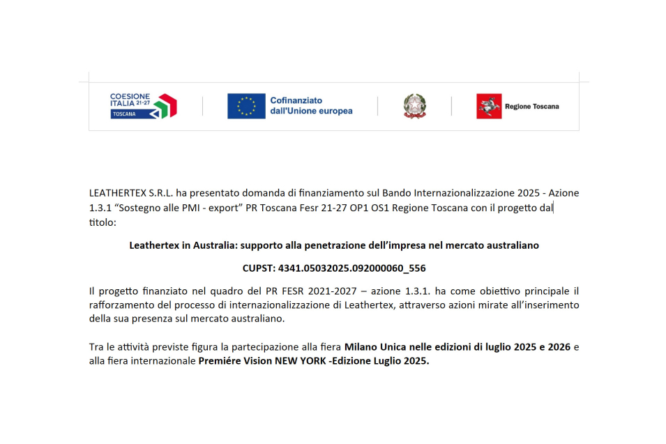 6. Leathertex in Australia: supporto alla penetrazione dell’impresa nel mercato australiano